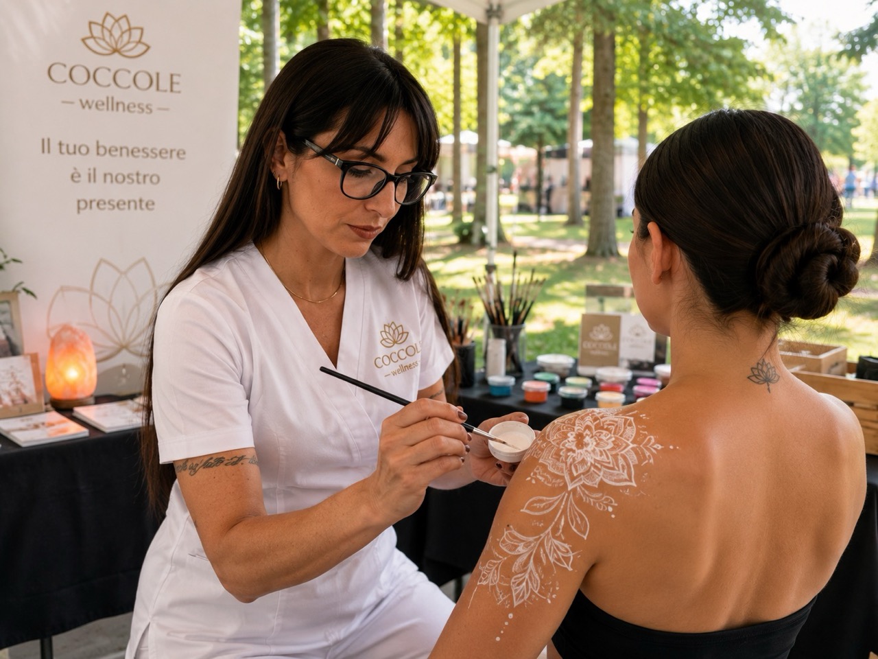 Body painting con pennelli di seta